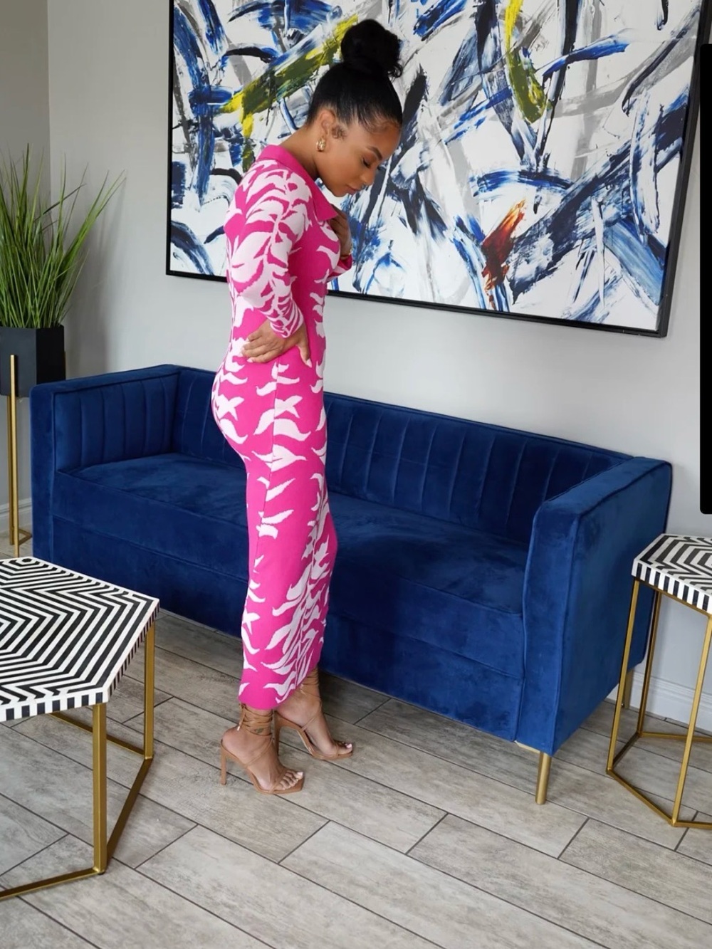 WinWin Pink and White Printed Maxi Dress